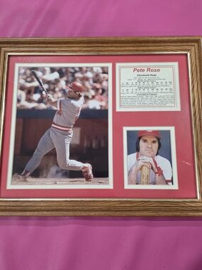 Pete Rose Framed Photo Collage W Career Totals & Achievements
